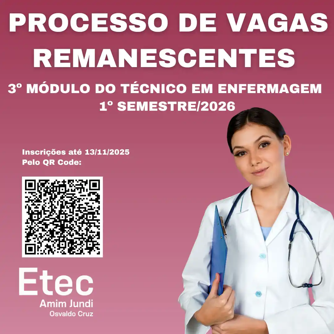 Capa da notícia Vagas Remanescentes - 3º Módulo do Técnico em Enfermagem