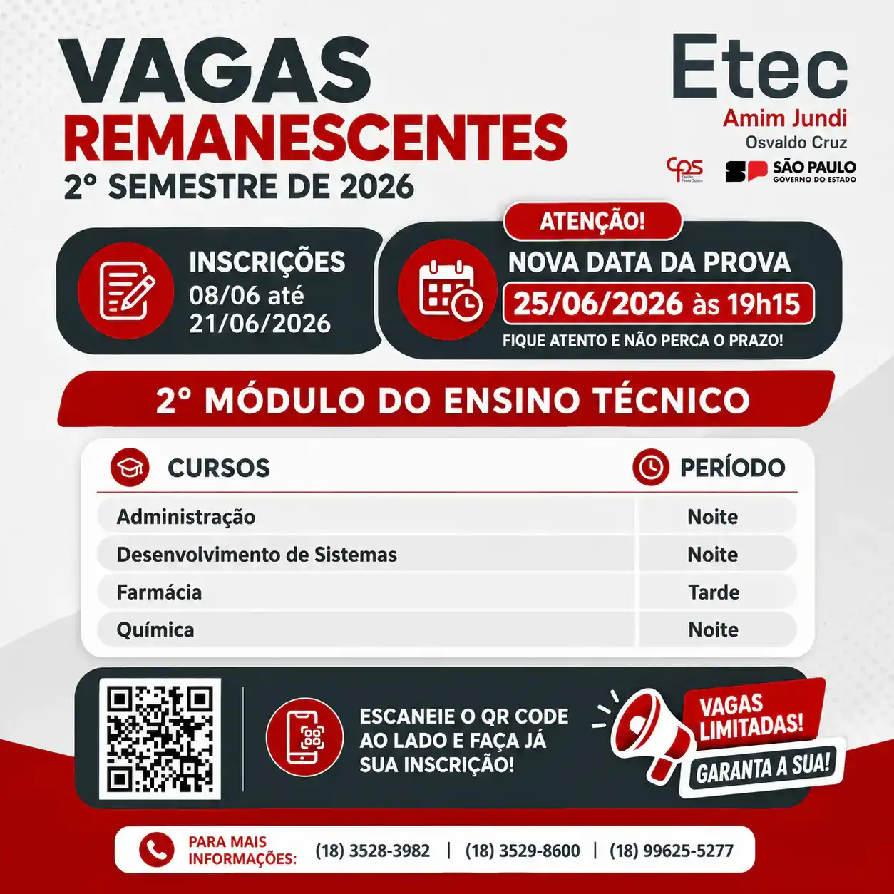 Imagem do popup - Vagas Remanescentes - 2º módulo do Ensino Técnico / 2º semestre 2026